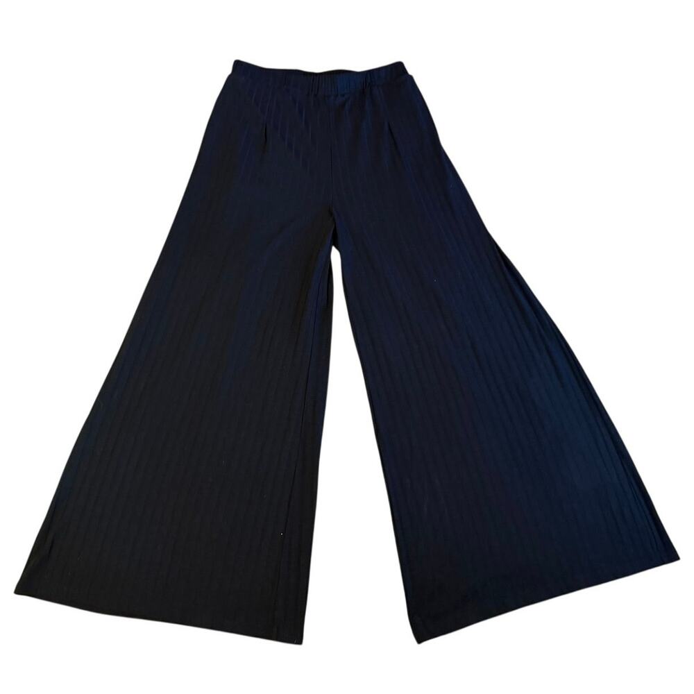 Callahan Knitwear Loungewear Athleisure Casual Black Ribbed Wide Legged Pants XL - Picture 2 of 15